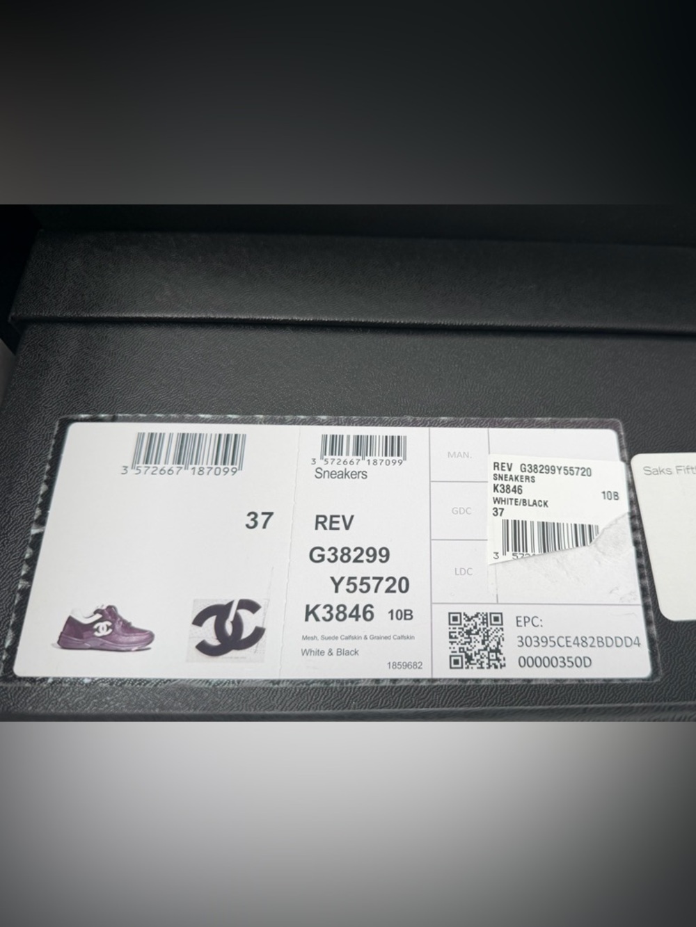 CHANEL Mesh suede Calfskin Grained Cream and Black and white Logo Sneakers sz 37 - Picture 9 of 10